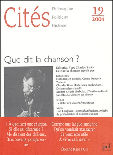 Emprunter Cités N° 19/2004 : Que dit la chanson ? livre