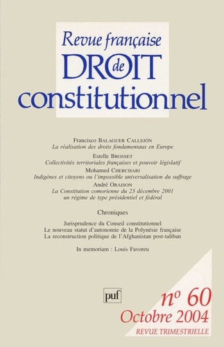 Emprunter Revue française de droit constitutionnel N° 60, Octobre 2004 livre