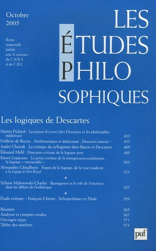 Emprunter Les études philosophiques N° 4, Octobre 2005 : Les logiques de Descartes livre
