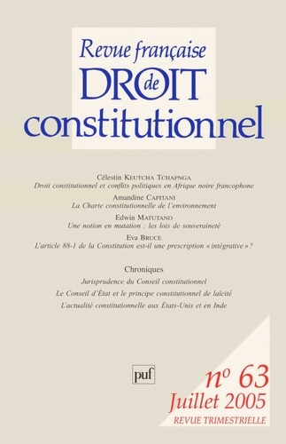 Emprunter Revue française de Droit Constitutionnel N° 63, Juillet 2005 livre
