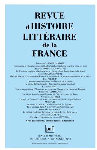 Emprunter Revue d'histoire littéraire de la France N° 4, Octobre 2006 livre