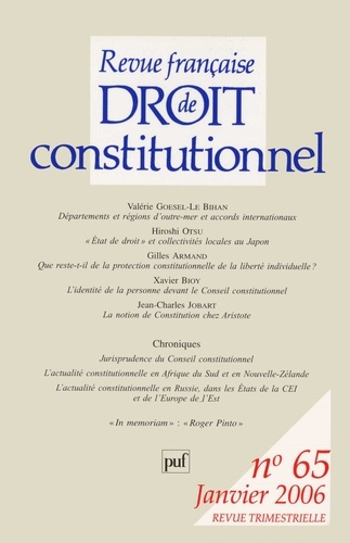 Emprunter Revue française de Droit Constitutionnel N° 65, Janvier 2006 livre