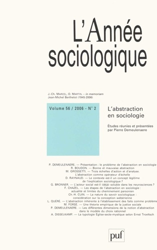 Emprunter L'année sociologique N° 56/2, 2006 : L'abtraction en sociologie livre