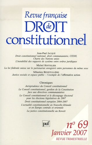Emprunter Revue française de Droit constitutionnel N° 69, 2007 livre
