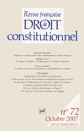 Emprunter Revue française de Droit constitutionnel N° 72, Octobre 2007 livre