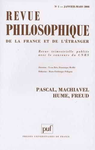 Emprunter Revue philosophique N° 1, Janvier-Mars 2008 : Pascal, Machiavel, Hume, Freud livre