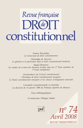 Emprunter Revue française de Droit constitutionnel N° 74, Avril 2008 livre