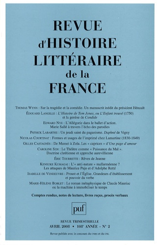 Emprunter Revue d'histoire littéraire de la France N° 2, Avril 2008 livre
