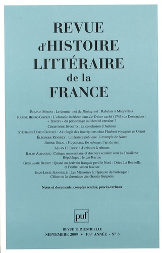 Emprunter Revue d'histoire littéraire de la France N° 3, Septembre 2009 livre