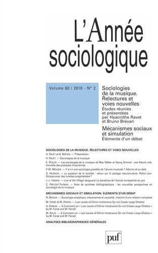 Emprunter L'Année sociologique N° 60, 2010 : Sociologies de la musique. Tome 2 livre