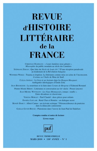Emprunter Revue d'histoire littéraire de la France N° 1, Mars 2010 livre