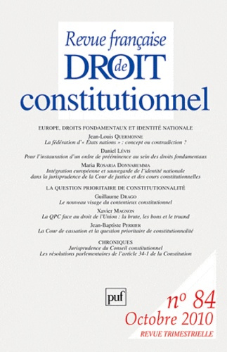Emprunter Revue française de Droit constitutionnel N° 84, Octobre 2010 : Europe, droits fondamentaux et identi livre