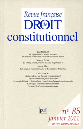 Emprunter Revue française de Droit constitutionnel N° 85, Janvier 2011 livre