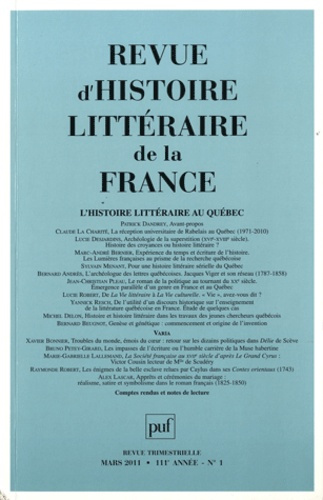 Emprunter Revue d'histoire littéraire de la France N° 1, Mars 2011 : L'histoire littéraire au Québec livre