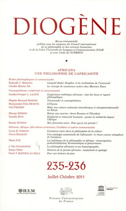 Emprunter Diogène N° 235-236, Juillet-Octobre 2011 : Africana. Une philosophie de l'africanité livre