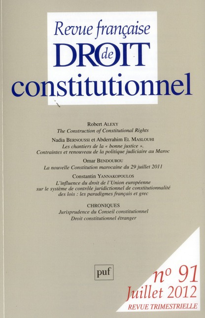 Emprunter Revue française de Droit constitutionnel N° 91, Juillet 2012 livre