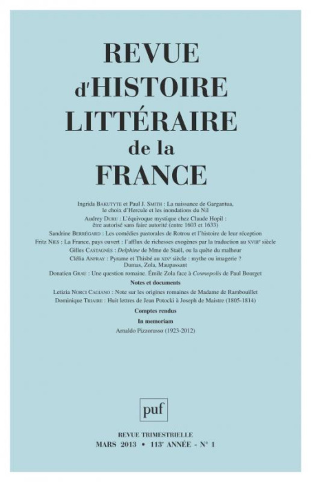 Emprunter Revue d'histoire littéraire de la France N° 1, Mars 2013 livre