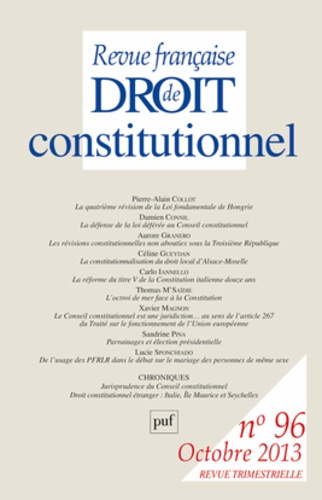 Emprunter Revue française de Droit constitutionnel N° 96, Octobre 2013 livre