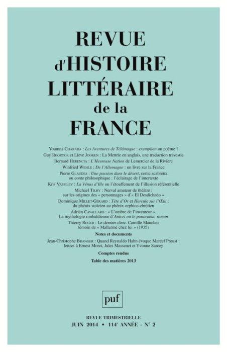 Emprunter Revue d'histoire littéraire de la France N° 2, Avril-juin 2014 livre