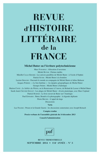 Emprunter Revue d'histoire littéraire de la France N° 3, Juillet-Septembre 2014 : Michel Butor ou l?écriture p livre