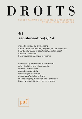 Emprunter Droits N° 61/2015 : Sécularisation(s). Tome 4 livre