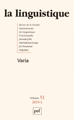 Emprunter La linguistique N° 51, fascicule 1, 2015 : Varia livre