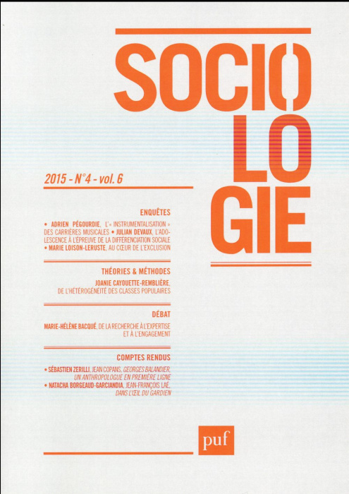 Emprunter Sociologie Volume 6 N° 4/2015 livre