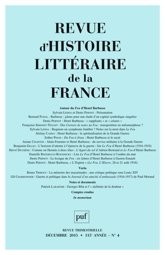 Emprunter Revue d'histoire littéraire de la France N° 4, Décembre 2015 : Autour du Feu d'Henri Barbusse livre