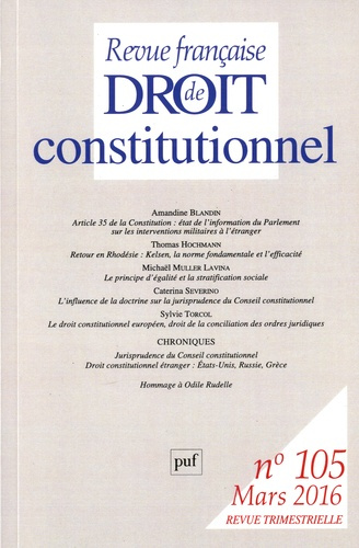 Emprunter Revue française de Droit constitutionnel N° 105, Mars 2016 livre