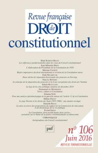 Emprunter Revue française de Droit constitutionnel N° 106, juin 2016 livre