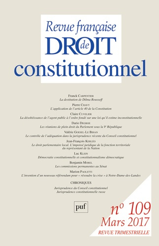Emprunter Revue française de Droit constitutionnel N°109, Mars 2017 livre