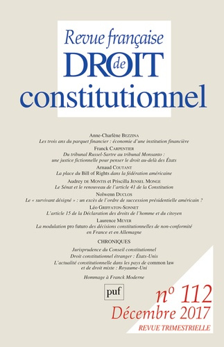 Emprunter Revue française de Droit constitutionnel N° 112, décembre 2017 livre