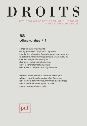 Emprunter Droits N° 68/2018 : Oligarchies. Volume 1 livre