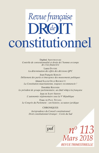 Emprunter Revue française de Droit constitutionnel N° 113, mars 2018 livre