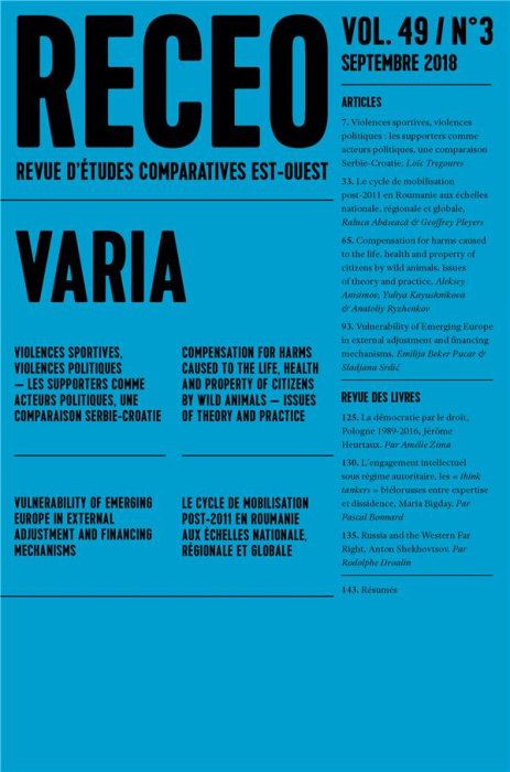 Emprunter Revue d'études comparatives Est-Ouest Volume 49 N° 3, septembre 2018 : Varia. Textes en français et livre