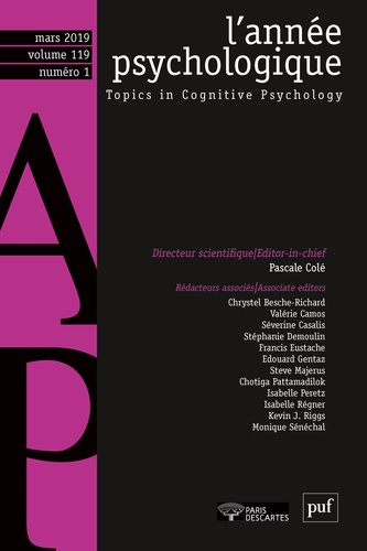 Emprunter L'année psychologique Volume 119 N°1, mars 2019 livre