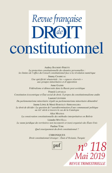 Emprunter Revue française de Droit constitutionnel N° 2/2019 : Varia livre
