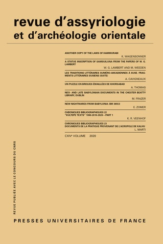 Emprunter Revue d'assyriologie et d'archéologie orientale N° 114/2020 livre