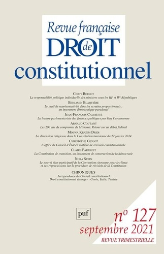 Emprunter Revue française de Droit constitutionnel N° 127, septembre 2021 livre