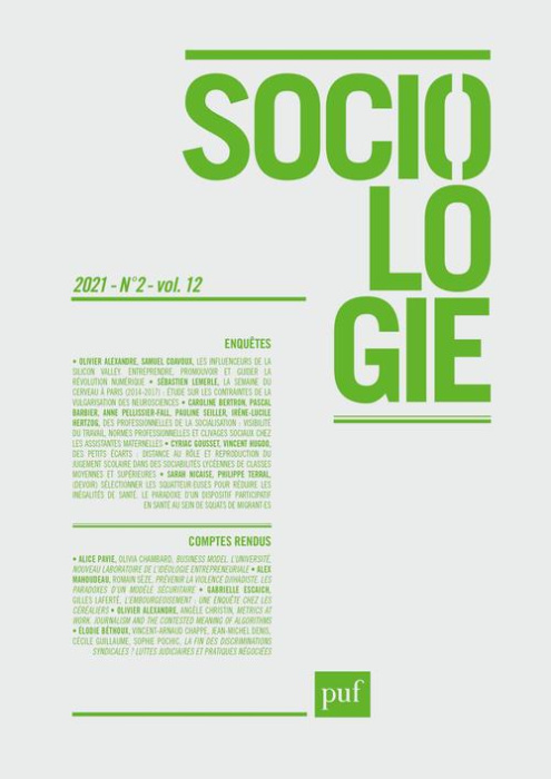 Emprunter Sociologie Volume 12 N° 2/2021 livre