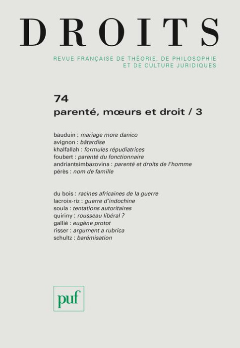 Emprunter Droits N° 74/2021 : Parenté, moeurs et droit. Tome 3 livre