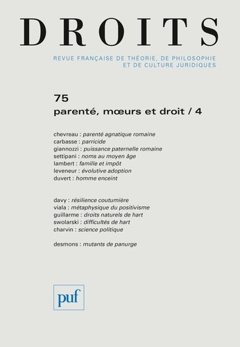 Emprunter Droits N° 75/2022 : Parenté, moeurs et droit. Tome 4 livre