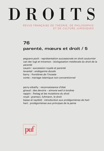 Emprunter Droits N° 76/2023 : Parenté, moeurs et droit. Tome 5 livre