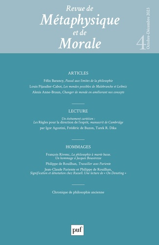 Emprunter Revue de Métaphysique et de Morale N° 4, novembre-décembre 2023 livre