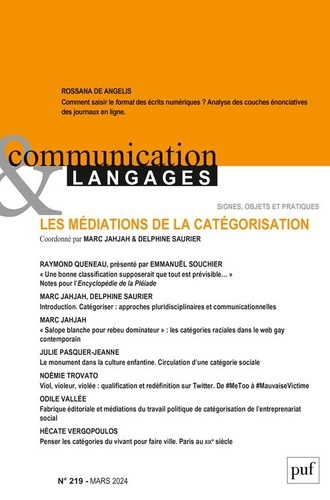 Emprunter Communication et Langages N° 219, mars 2024 : Les médiations de la catégorisation livre