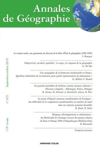 Emprunter Annales de Géographie N° 675, septembre-octobre 2010 livre