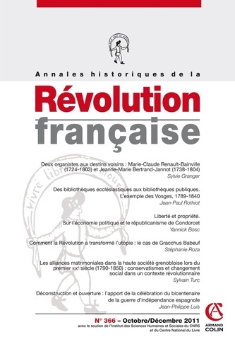 Emprunter Annales historiques de la Révolution française N° 366, Octobre-décembre 2011 livre