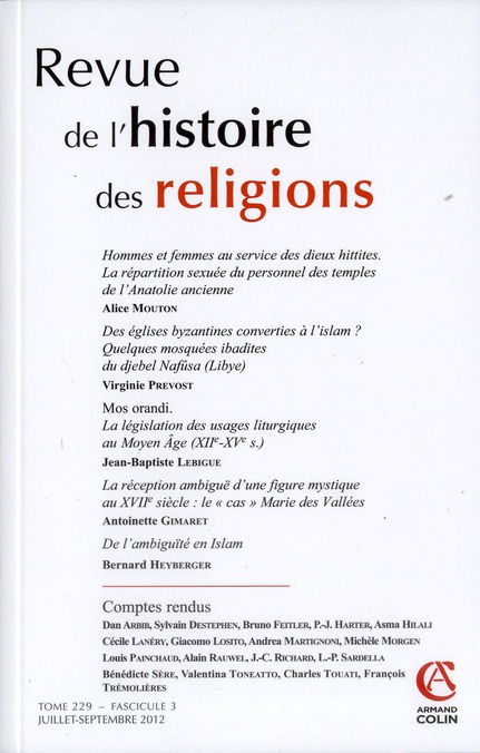 Emprunter Revue de l'histoire des religions Tome 229 N° 3, Juillet-septembre 2012 : Hommes et femmes au servic livre