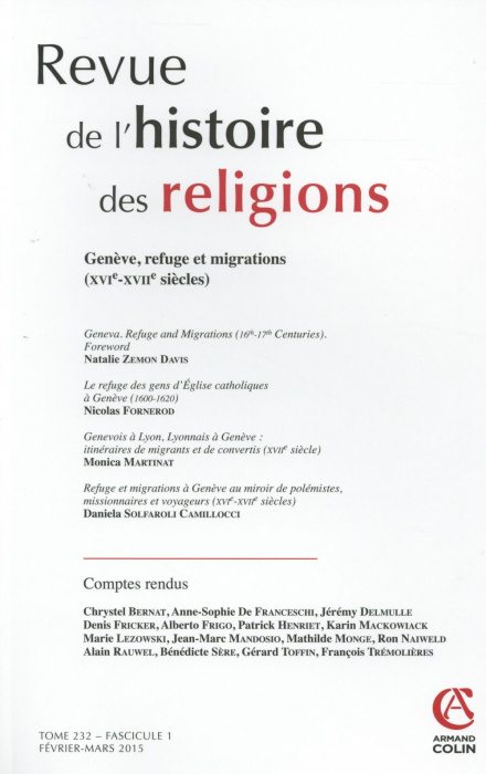 Emprunter Revue de l'histoire des religions Tome 232 N° 1, Février-mars 2015 : Genève, refuge et migrations (X livre
