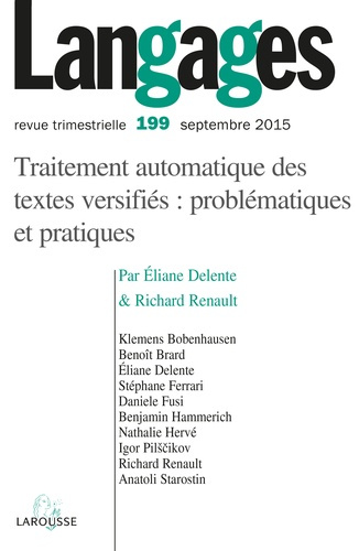 Emprunter Langages N° 199, Septembre 2015 : Traitement automatique des textes versifiés : problématiques et pr livre